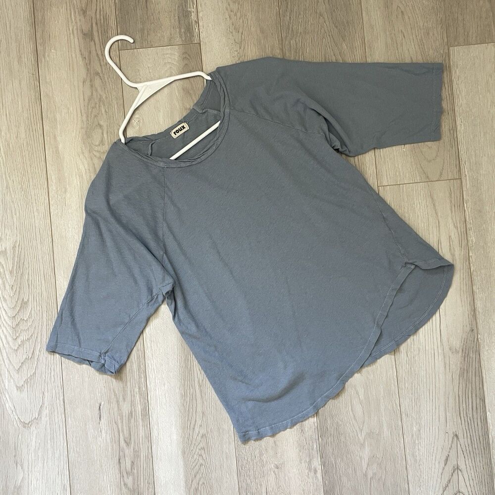Roux Cotton Tshirt linen 3/4 sleeve womens Blue xsmall minimalist natural basic